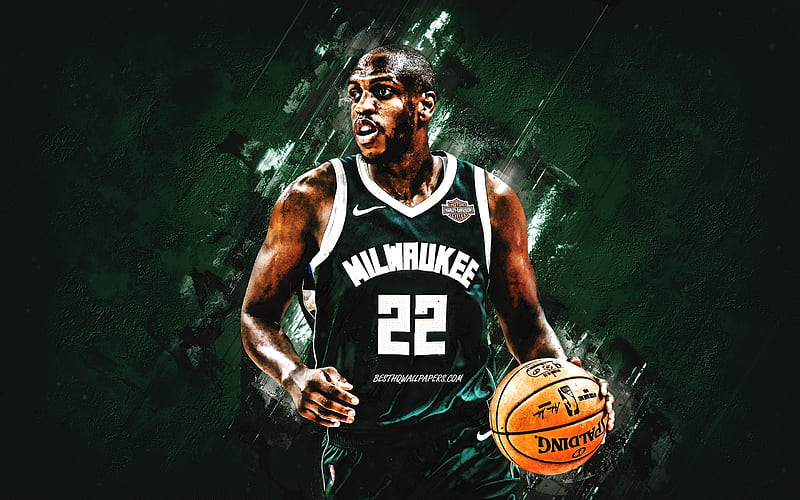Khris Middleton, Milwaukee Bucks, NBA, American basketball player, green stone background, USA, basketball, HD wallpaper