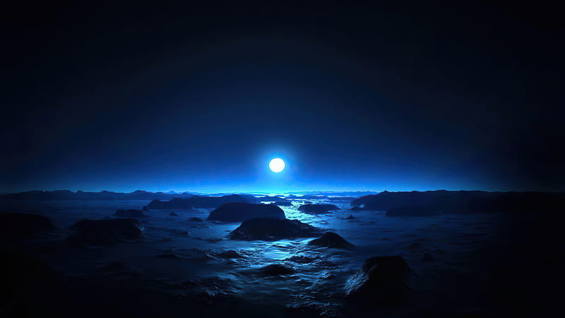 Ocean Dark Night Moon , moon, night, artist, artwork, digital-art, HD wallpaper