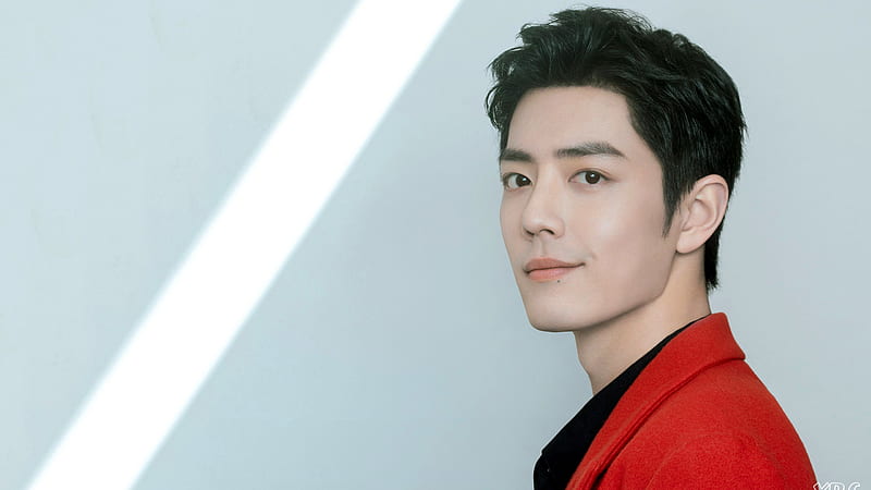 Xiao Zhan Is Standing In Blue Background Wearing Red Black Dress Boys, HD wallpaper
