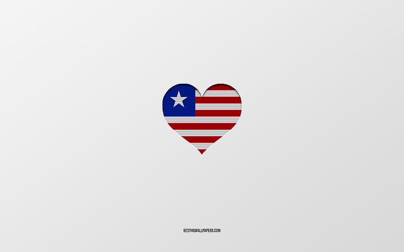 I Love Liberia, Africa countries, Liberia, gray background, Liberia flag heart, favorite country, Love Liberia, HD wallpaper