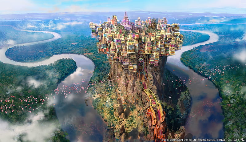 final fantasy xiv, cityscape, river, houses, scenery, game landscape, Games, HD wallpaper