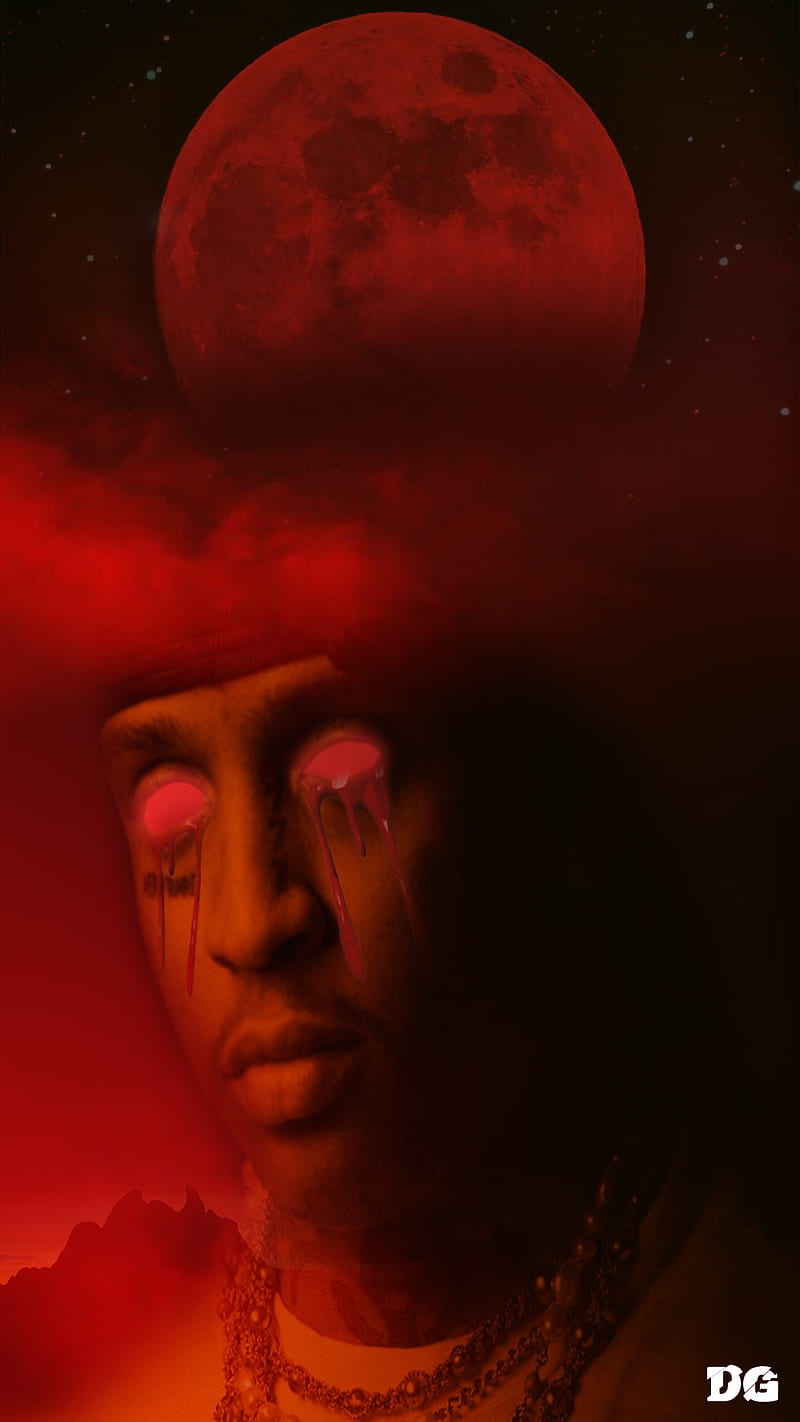 Ski Mask, album, devil, music, rap, rapper, red, red moon, scary, ski mask the slump god, HD phone wallpaper
