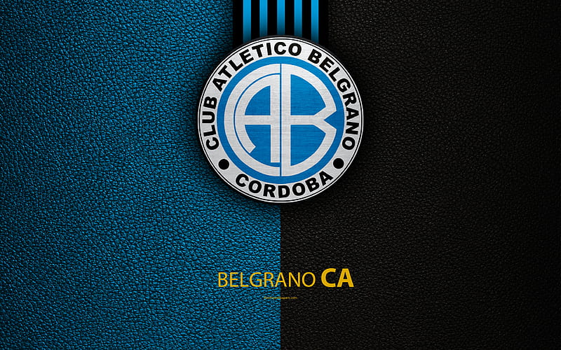 Club Atletico Belgrano logo, Cordoba, Argentina, leather texture, football, Argentinian football club, emblem, Superliga, Argentina Football Championships, First Division, HD wallpaper