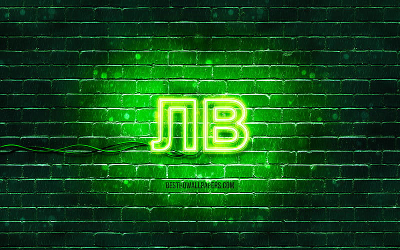 Bulgarian Lev neon icon green background, currency, neon symbols, Bulgarian Lev, neon icons, Bulgarian Lev sign, currency signs, Bulgarian Lev icon, currency icons, HD wallpaper