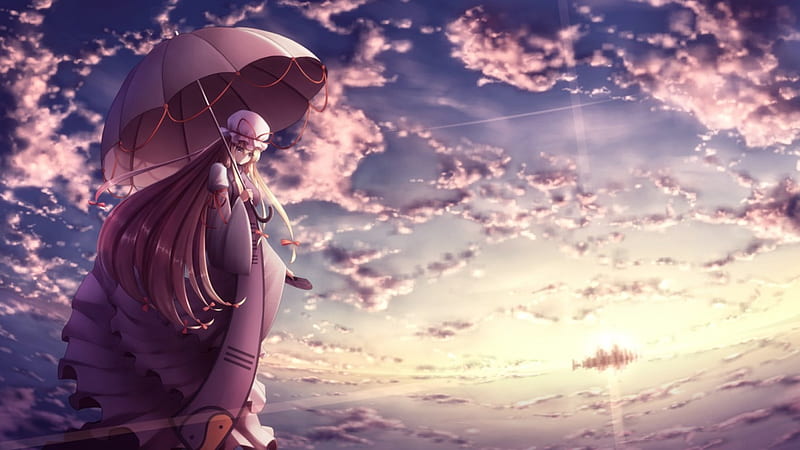 Anime fly sky light dress long hair original sun girl beauty wallpaper, 3200x1800, 815914