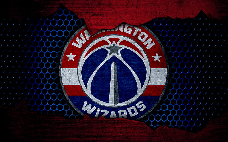 Washington Wizards logo, NBA, basketball, Eastern Conference, USA, grunge, metal texture, Southeast Division, HD wallpaper