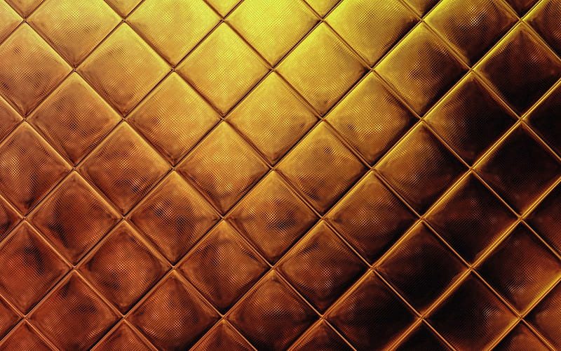 golden leather upholstery, tufted golden upholstery, golden leather, macro, golden leather background, leather textures, golden backgrounds, HD wallpaper