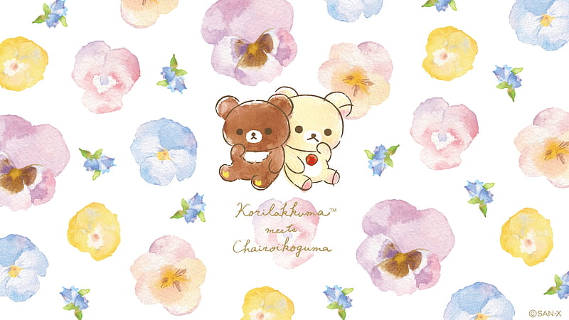 Korillakuma, Korilakkuma, Bear, Pansy, San-X, Rilakkuma, Flower, HD wallpaper
