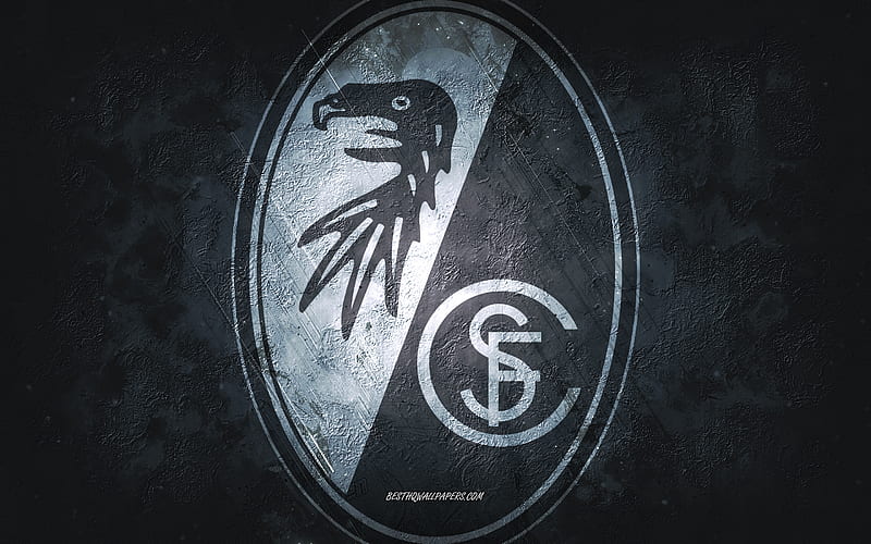 SC Freiburg, German football club, black stone background, SC Freiburg logo, grunge art, Bundesliga, football, Germany, SC Freiburg emblem, HD wallpaper