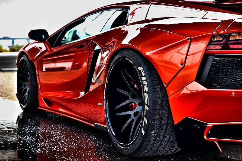 Red Lamborghini Aventador Rear, lamborghini-aventador, lamborghini, carros, HD wallpaper