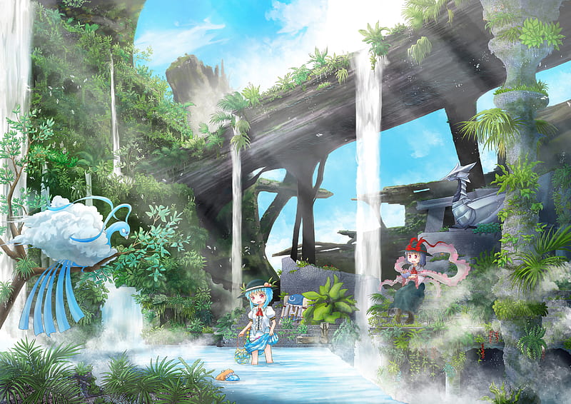Anime, Crossover, Altaria (Pokémon), Iku Nagae, Pokémon, Tenshi Hinanawi, Touhou, HD wallpaper