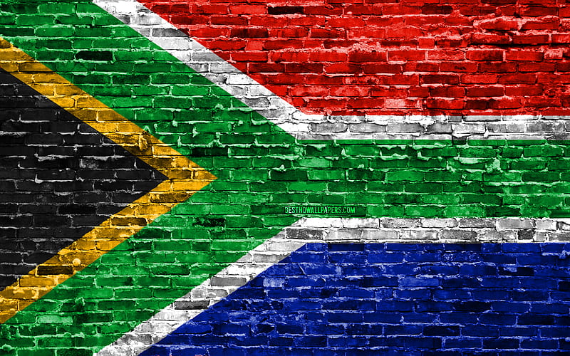South African flag, bricks texture, Africa, national symbols, Flag of South Africa, brickwall, South Africa 3D flag, African countries, South Africa, RSA flag, HD wallpaper