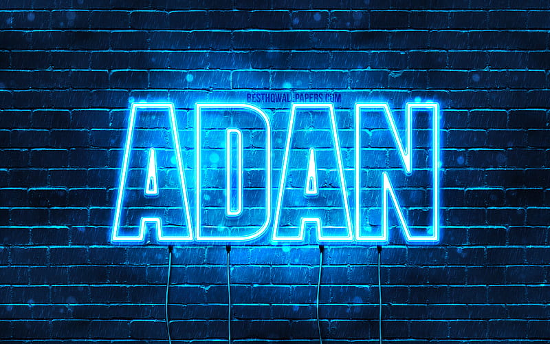 Adan with names, horizontal text, Adan name, blue neon lights, with Adan name, HD wallpaper