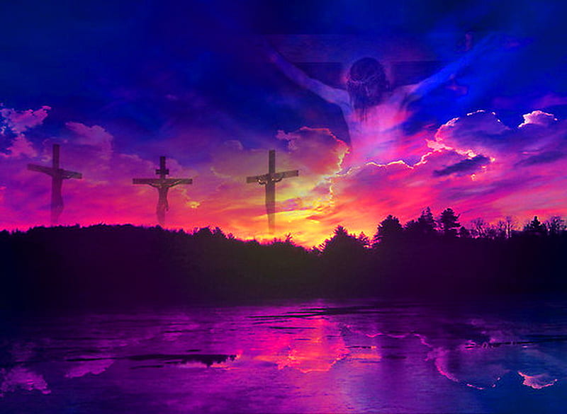 Good Friday, death, jesus, crosses, colored sky, HD wallpaper