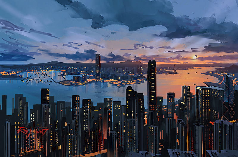Hong Kong Skyscraper Cool Art, HD wallpaper