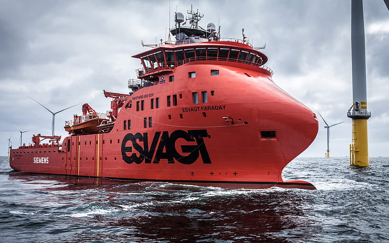 ESVAGT Faraday, service vessel, Wind power station, Siemens, Denmark, HD wallpaper