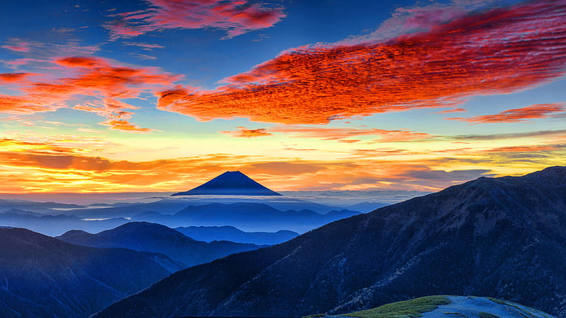 Mount Fuji Panaromic, mountain, japan, panaromic, clouds, sky, fuji, Nature, HD wallpaper