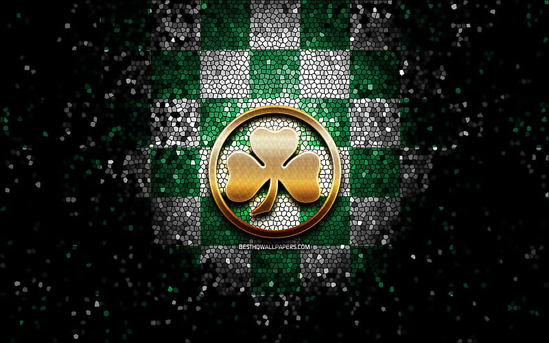Greuther Furth FC, glitter logo, Bundesliga 2, green white checkered background, soccer, SpVgg Greuther Furth, german football club, Greuther Furth logo, mosaic art, football, Germany, HD wallpaper