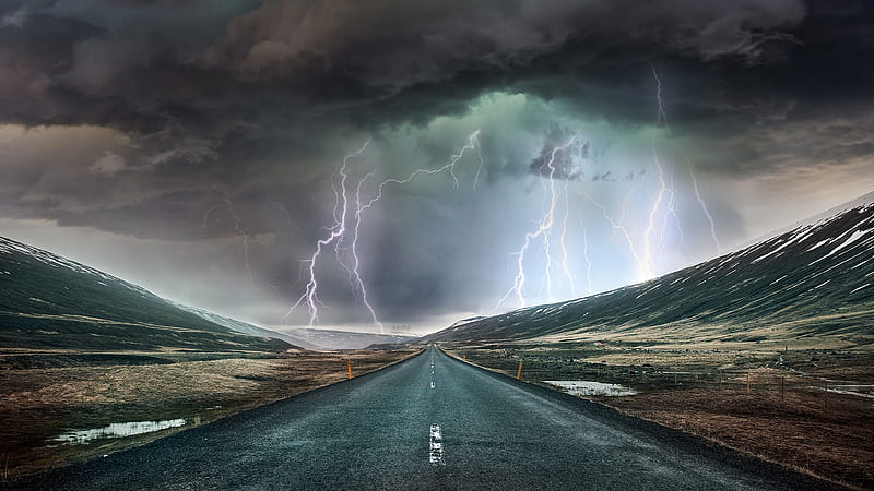 Man Made, Road, Lightning, Storm, HD wallpaper