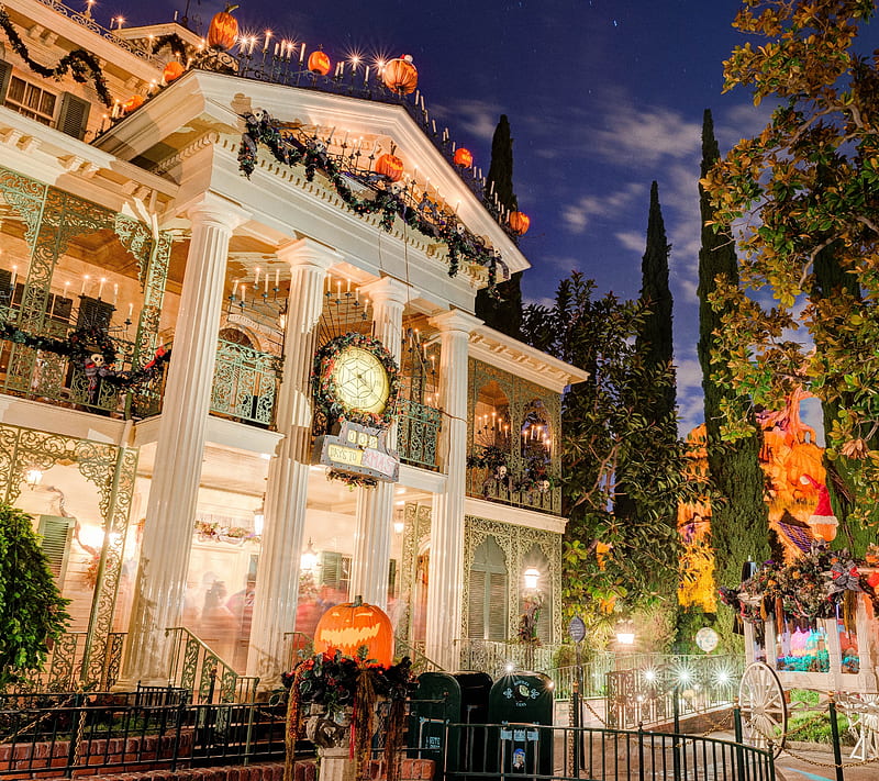 Halloween Mansion, holiday, house, pumpkin, HD wallpaper