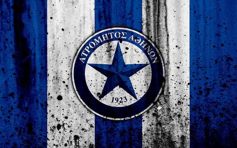 Atromitos FC Greece Super League, grunge, stone texture, logo, emblem, Greek football club, Peristerion, Greece, Athens, HD wallpaper