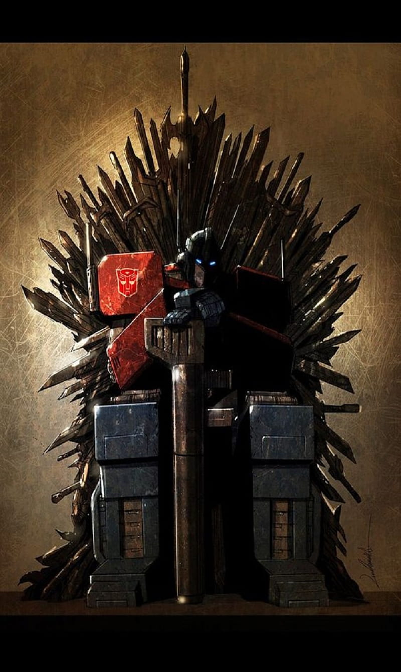 optimus iron throne, optimus prime, iron throne, transformers, got, HD phone wallpaper