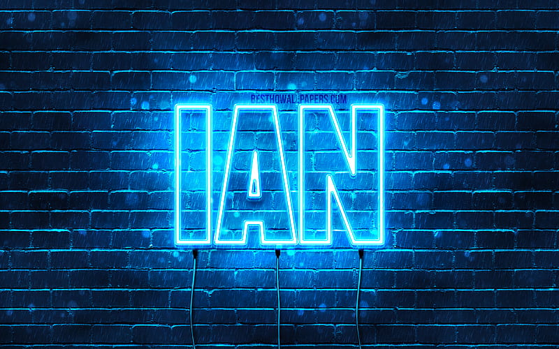 Ian with names, horizontal text, Ian name, blue neon lights, with Ian name, HD wallpaper