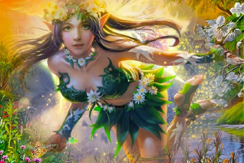 Summer Fairy, Pretty, Art, Elf, Yellow, Bonito, Sunflower, Woman, Fantasy,  Girl, HD Wallpaper Peakpx