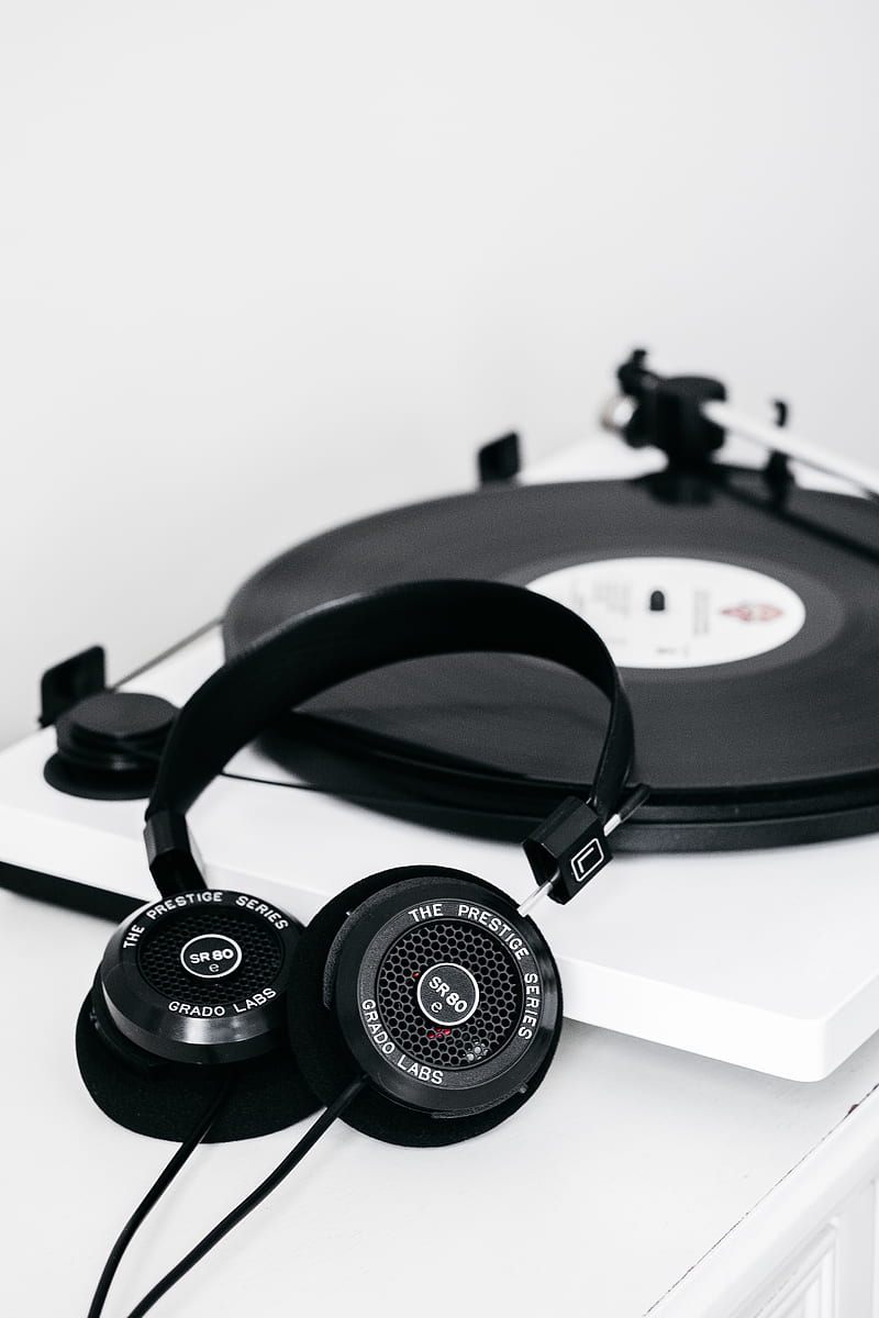 headphones, player, vinyl, record, black, HD phone wallpaper