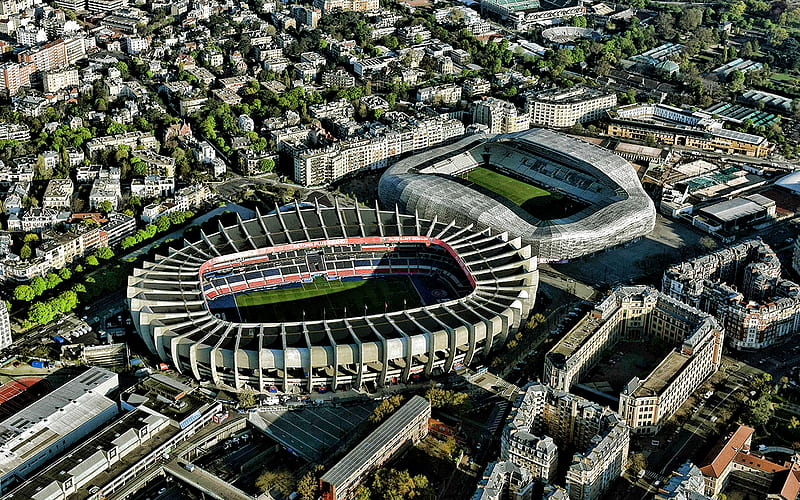 Parc des Princes, French football stadium, aerial view, PSG Stadium, Paris, France, Paris Saint-Germain Stadium, Ligue 1, Stadiums, football, HD wallpaper