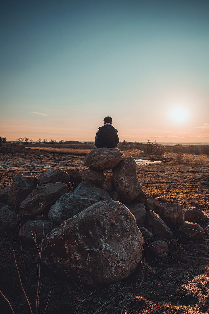 lonely, loneliness, rocks, horizon, HD phone wallpaper