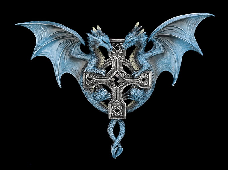 Wandrelief Dragon Heart, fantasy, anne stokes, black, dragon, blue, HD wallpaper