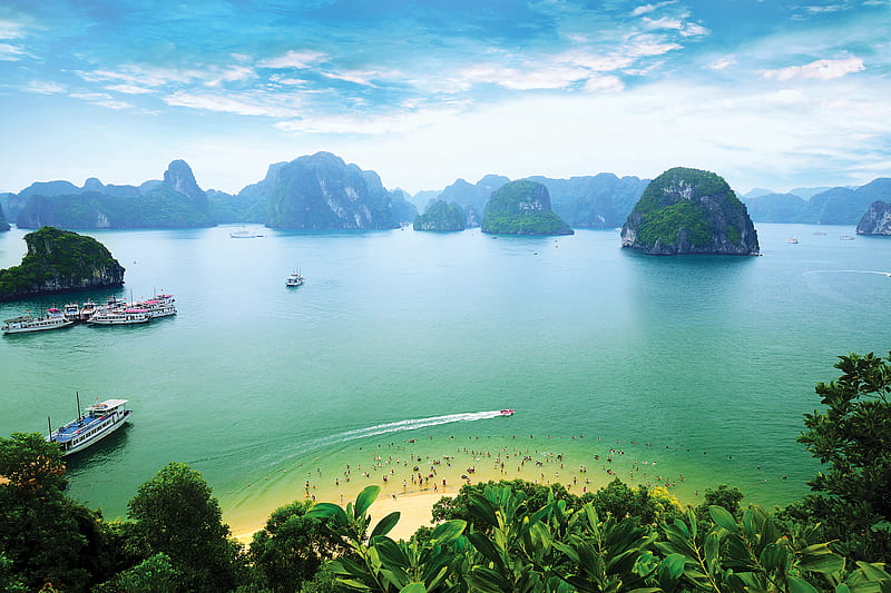 Halong Bay, beach, bonito, caves, cruise, nature, vietnam, HD wallpaper