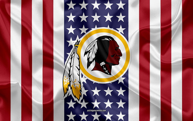 Washington Redskins logo, emblem, silk texture, American flag, American football club, NFL, Washington, USA, National Football League, american football, silk flag, HD wallpaper
