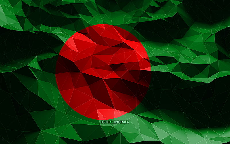 Bangladeshi flag, low poly art, Asian countries, national symbols, Flag of Bangladesh, 3D flags, Bangladesh flag, Bangladesh, Asia, Bangladesh 3D flag, HD wallpaper
