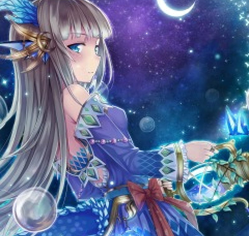 Magic Of The Night Crystals Dress Glow Bonito Magic Woman Moon Sku Anime Hd Wallpaper