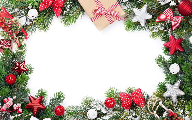 Christmas frame white backgrounds, Merry Christmas, new year decorations, Happy New Year, xmas decorations, christmas decorations, Christmas decorations, xmas frames, New Years concerts, HD wallpaper