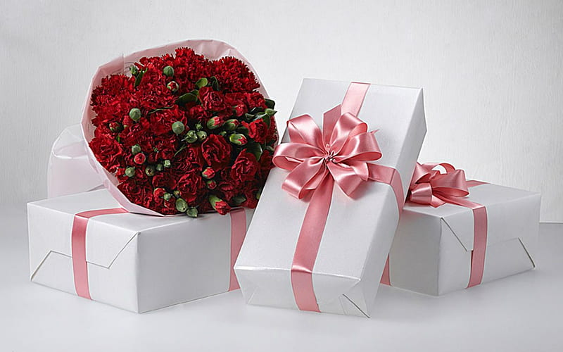 For You, box, flowers, bouquet, gifts, HD wallpaper