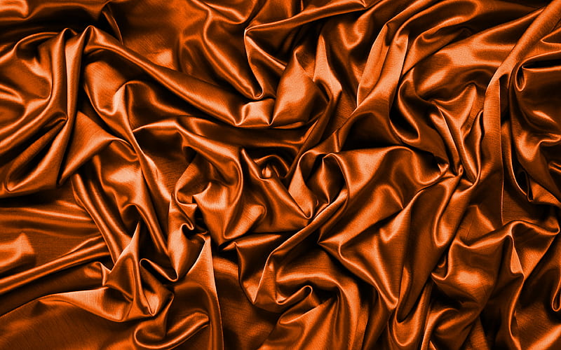 orange satin background silk textures, satin wavy background, orange backgrounds, satin textures, satin backgrounds, orange silk texture, HD wallpaper