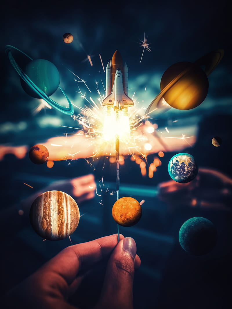 Celebration Rocket, celebration, cosmos, galaxy, launch, nasa, planets, rocket, solar system, space, universe, HD phone wallpaper