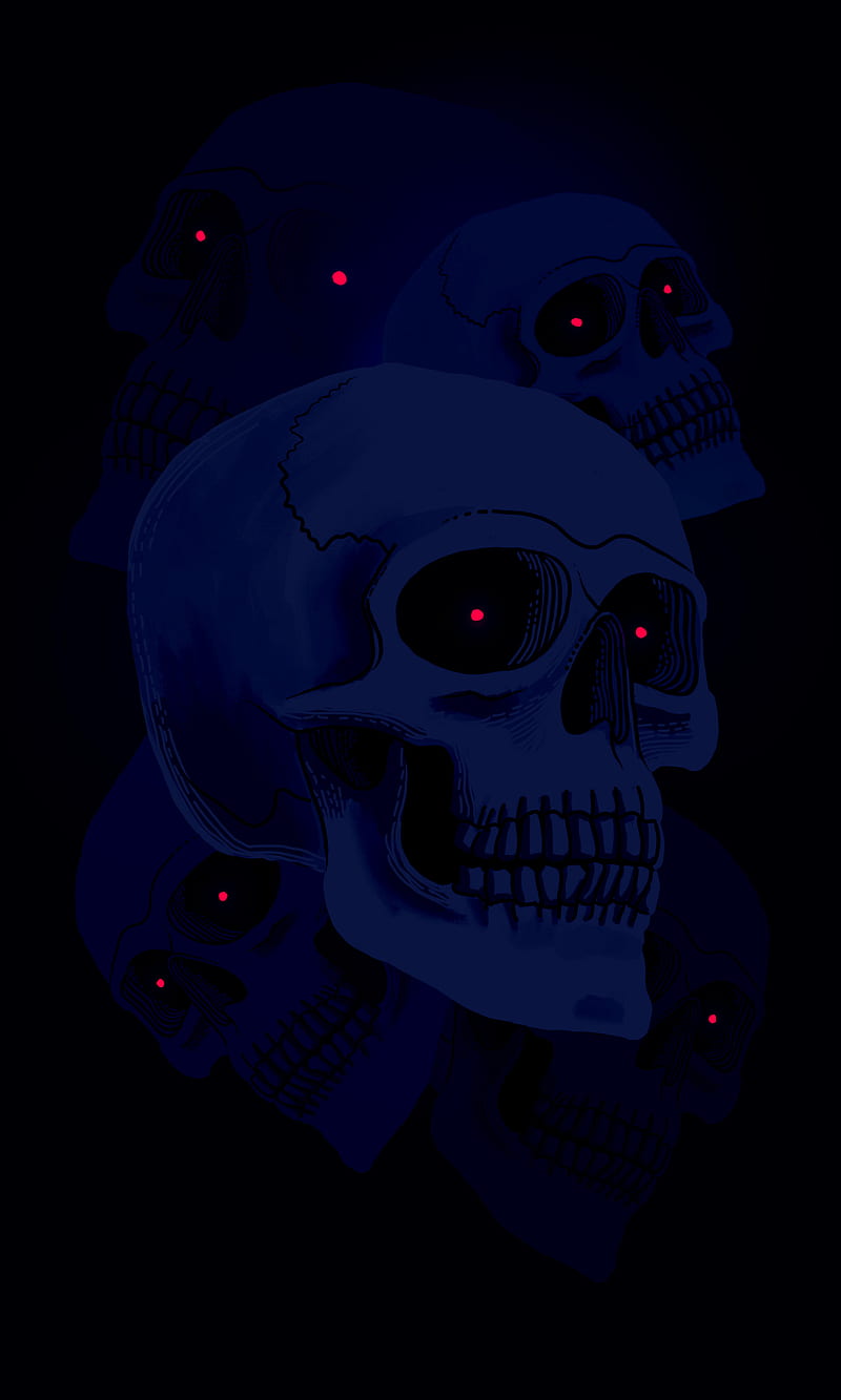 Deep Blue Dead, My, bone, dark, darkness, death, eyes, halloween, occult, oled, red, skull, skulls, HD phone wallpaper