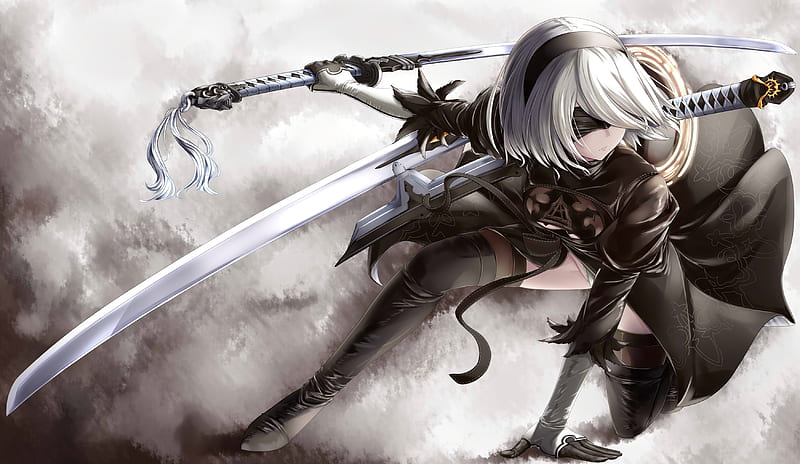 anime, anime girl, fan art, 2B (Nier: Automata) background hd