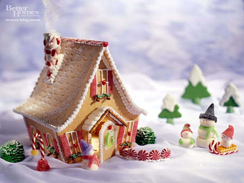 gingerbread winter wonderland, tree, gingerbread, wonderland, snowman, winter, HD wallpaper