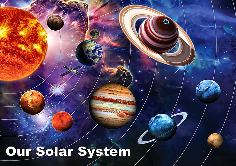 Our Solar System F, art, painting, words, wide screen, bonito, solar system, illustration, artwork, HD wallpaper