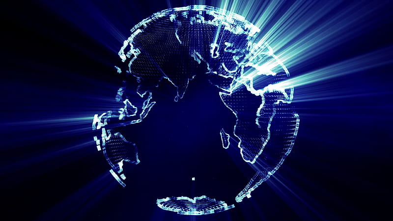 Earth, 3d globe, blue lights, creative, HD wallpaper