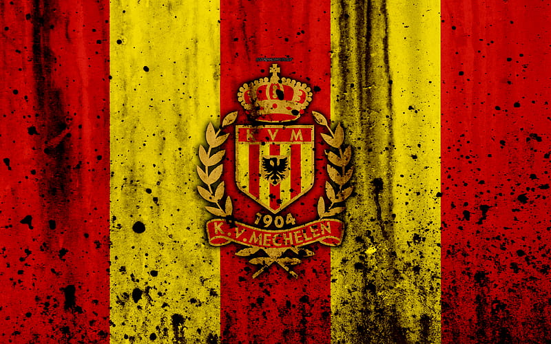 FC Mechelen, grunge, ESL Pro League, logo, soccer, football club, Belgium, art, KV Mechelen, stone texture, Mechelen FC, HD wallpaper