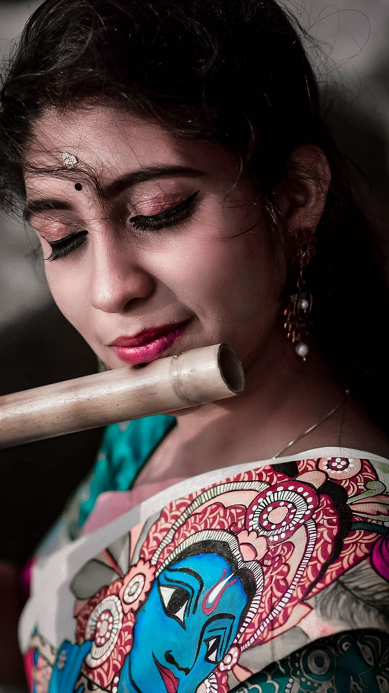 Vaishnava Sunil , model, flute, mallu, saree lover, HD phone wallpaper