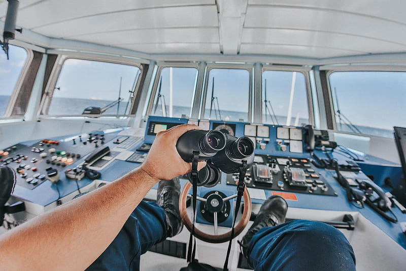 binoculars, hand, steering wheel, ship, control, HD wallpaper