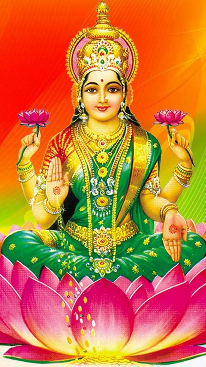 God Lakshmi Full, Orange Background, goddess, mahalakshmi, HD ...