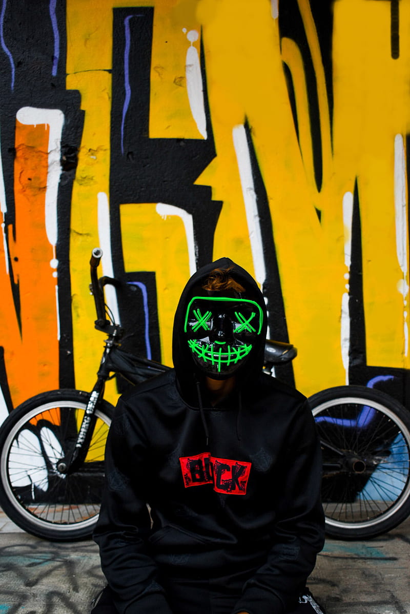 NEON BMX, black, mask, HD phone wallpaper